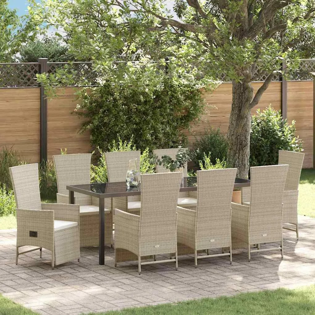 vidaXL Kert étkező szett párnával 9 pcs Bézs polirattan