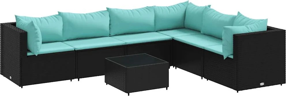 vidaXL 7 részes fekete polyrattan kerti ülőgarnitúra párnákkal