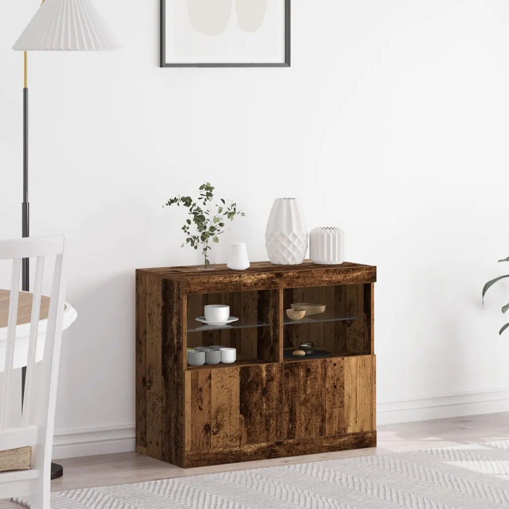 Oldalfal LED világítással Régi Fa 81x37x67 cm