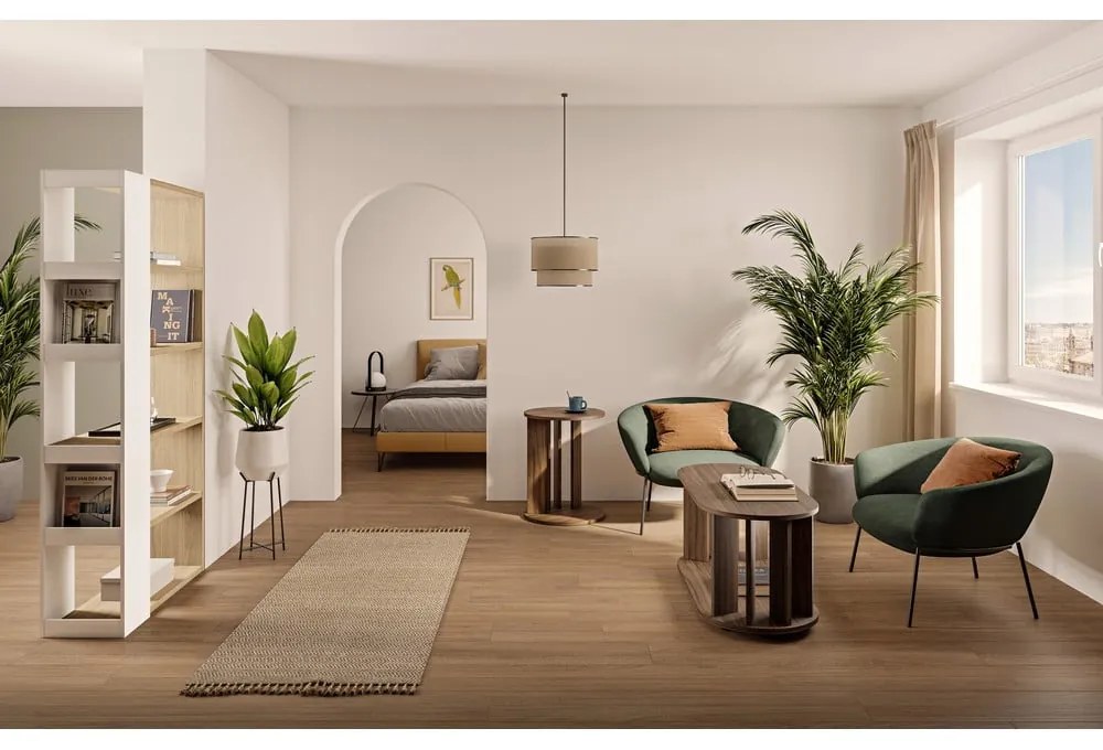 Fehér könyvespolc tölgyfa dekoros asztallappal 90x188 cm Ella - TemaHome