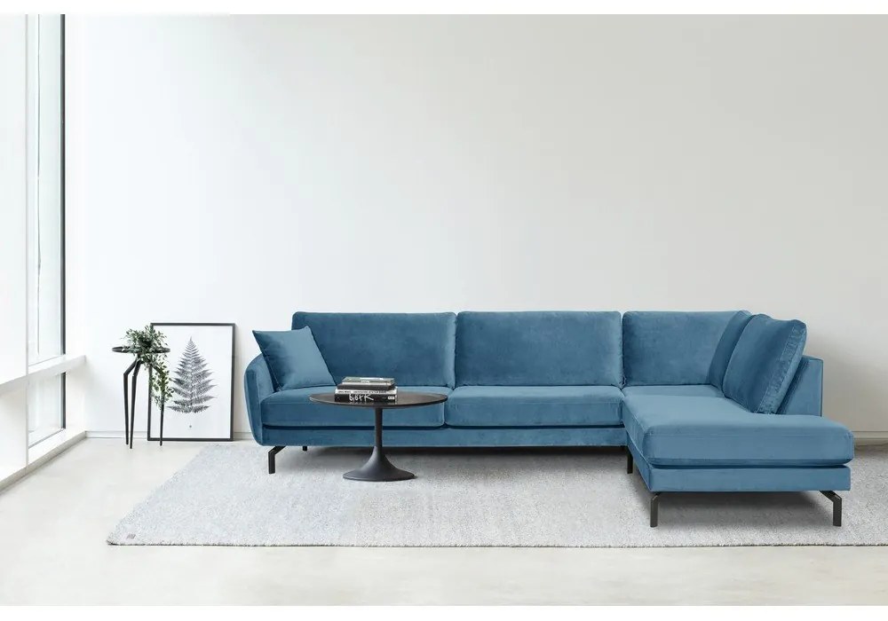 Magic kék bársony sarokkkanapé, jobb oldali - Scandic