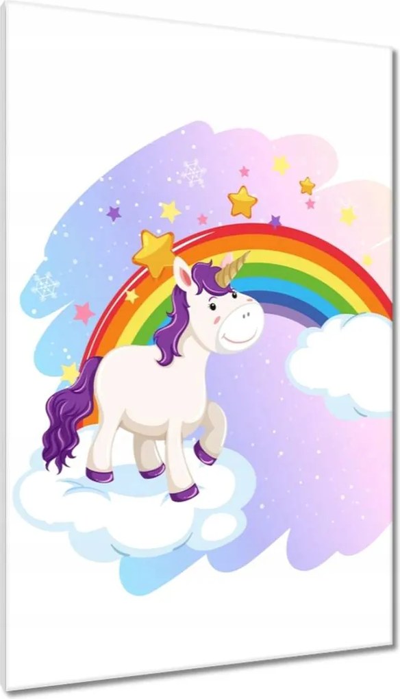 Vászonkép 80x120 Szivárvány és unikornis a felhőn