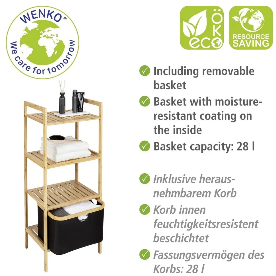 Fekete-natúr színű bambusz fürdőszobai polcos állvány 44x93,5 cm Ecori – Wenko