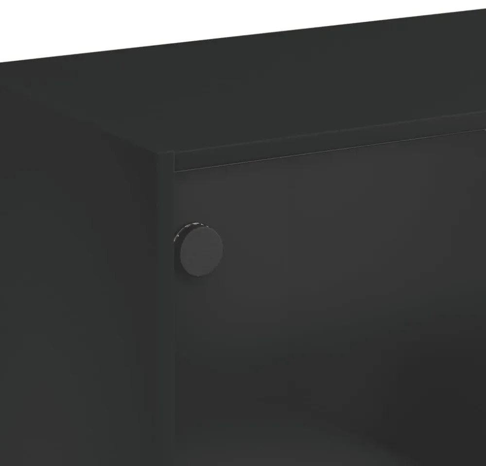 fekete dohányzóasztal üvegajtókkal 102 x 50 x 42 cm