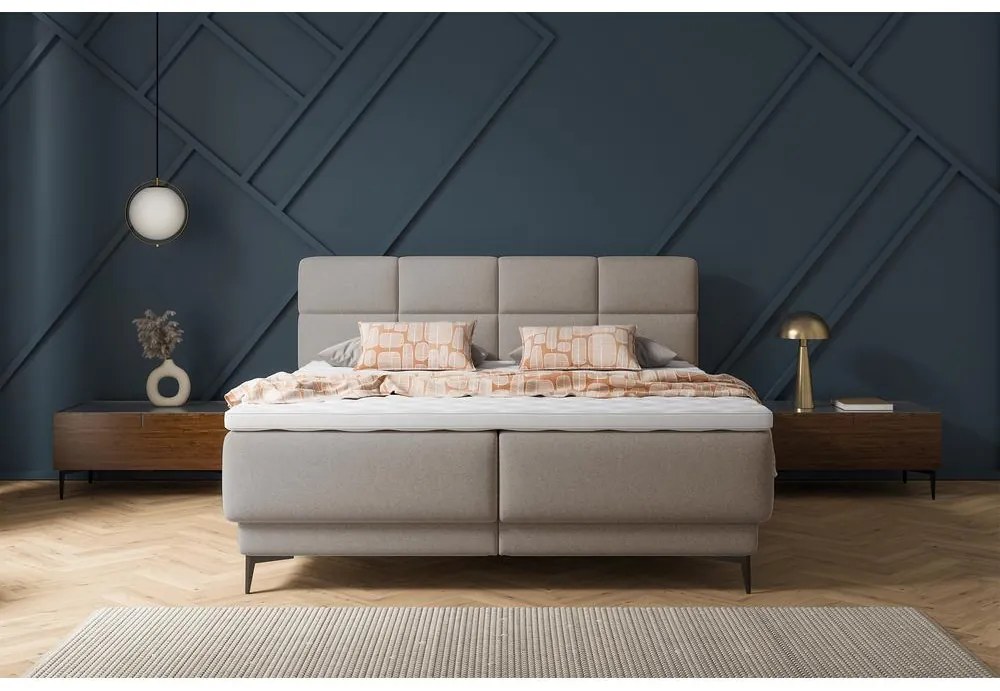 Kontinentális franciaágy 180 cm Riviera 180 (ágyráccsal és matraccal) (tárolóhellyel) (közepes bézs + fekete). Akció -15%. 1099641
