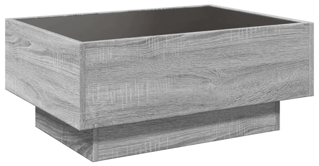 szürke sonoma szerelt fa dohányzóasztal LED-del 70 x 50 x 30 cm