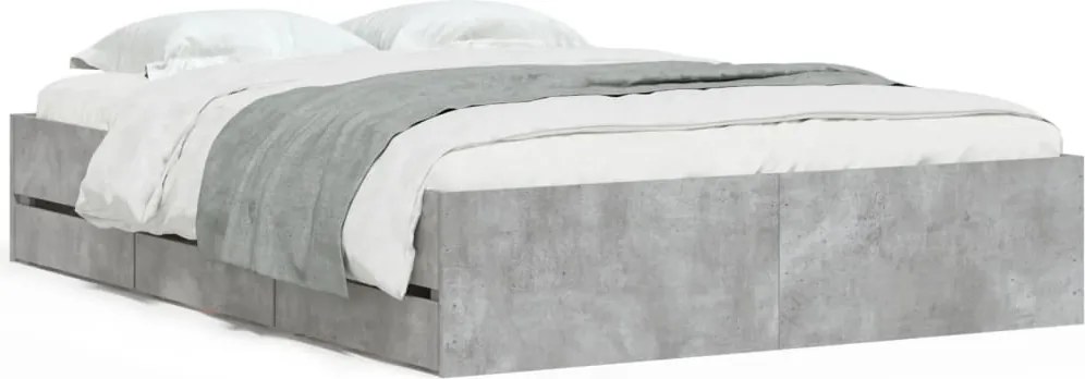 vidaXL betonszürke szerelt fa ágykeret fiókokkal 135 x 190 cm