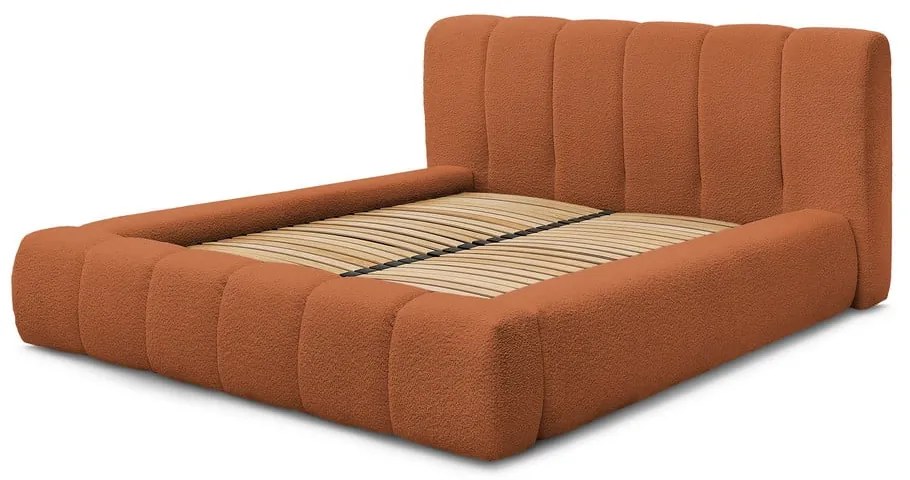 Narancssárga kárpitozott ágyneműtartós franciaágy ágyráccsal 140x190 cm Denali – Bobochic Paris