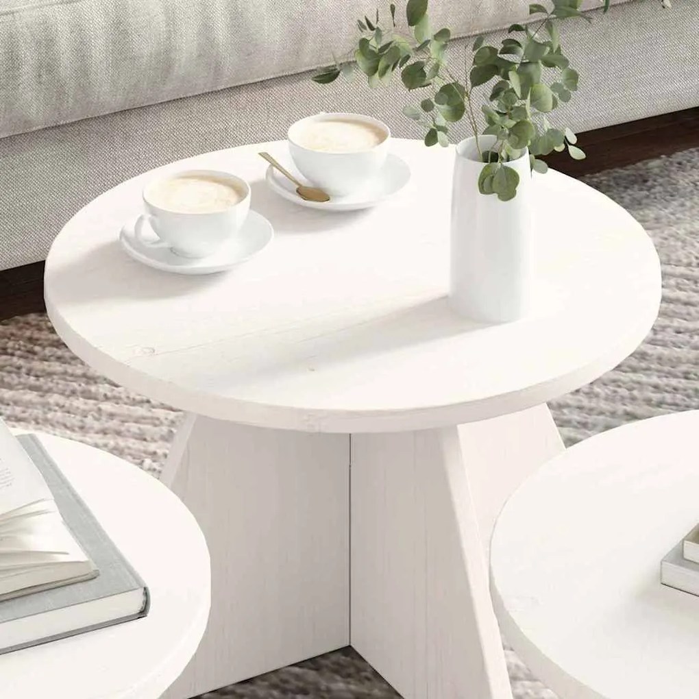 Dohányzóasztal 3 pcs Fehér 49 x 49 x 30 cm Tömör fenyőfa