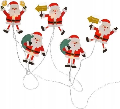 Led ablaklánc Mikulás, 6x Led, tapadókorongos, 120cm, 2x Aa