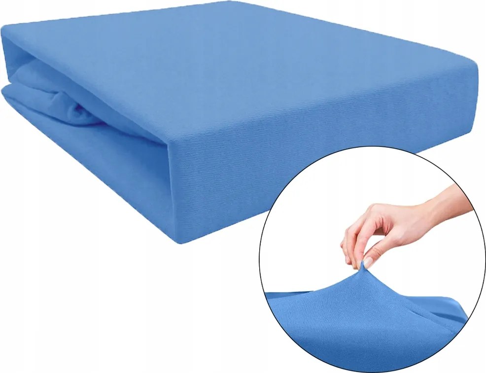 Jersey Gumis Lepedő Pamut 90x200 cm Kék Strapabíró