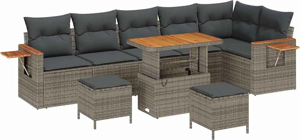 vidaXL Kerti Kanapé Szett párnával 11 pcs Szürke polirattan