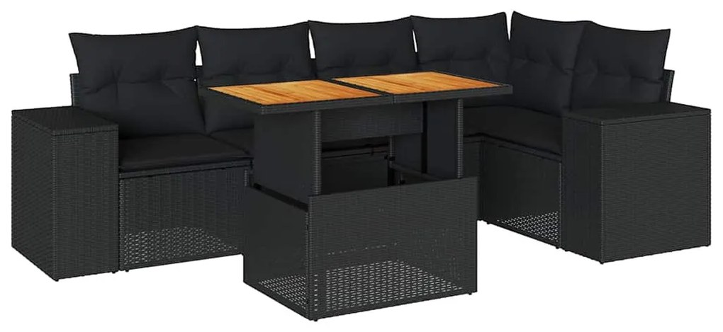 6 részes fekete polyrattan kerti ülőgarnitúra párnákkal
