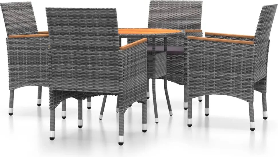 vidaXL 5 részes szürke polyrattan kerti étkezőgarnitúra