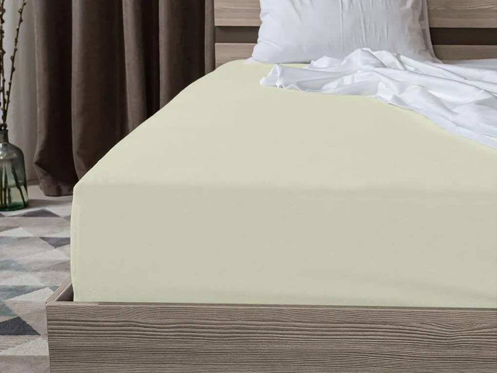 Jersey gumis lepedő lycrával világos krémszínű 180 x 200 cm