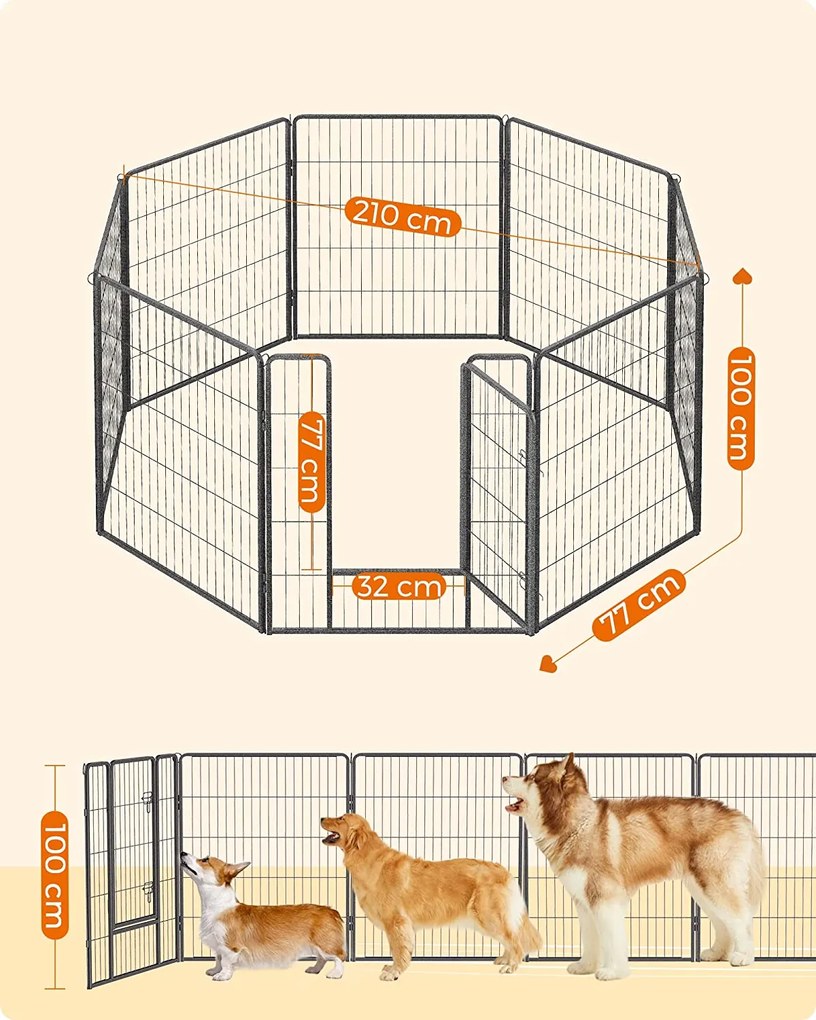Kutya kennel, kutyaketrec 77x 100cm, kültéri kisállat kifutó, fekete
