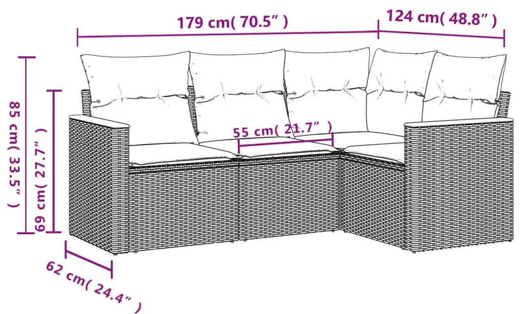 4 részes fekete polyrattan kerti ülőgarnitúra párnákkal