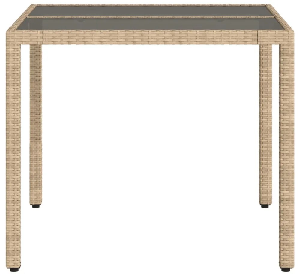 bézs polyrattan üveglapos kerti asztal 90 x 90 x 75 cm