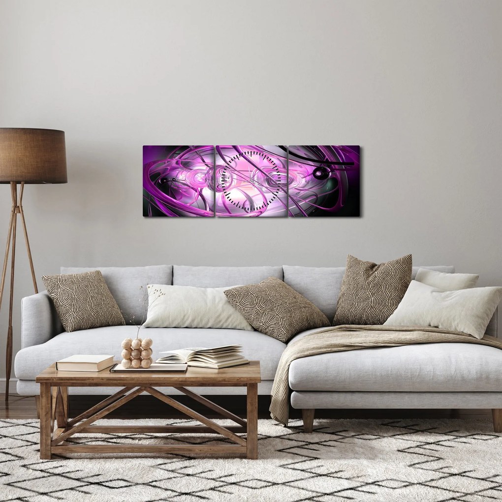 Gyönyörű lila absztrakció képe (órával) (90x30 cm)
