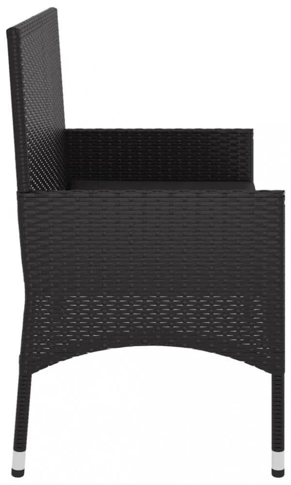fekete 2 személyes polyrattan kerti pad párnával