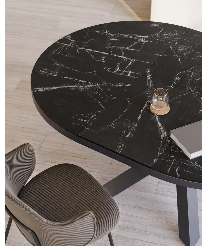 Fekete kerek bővíthető étkezőasztal kerámia asztallappal ø 160 cm Vashti – Kave Home