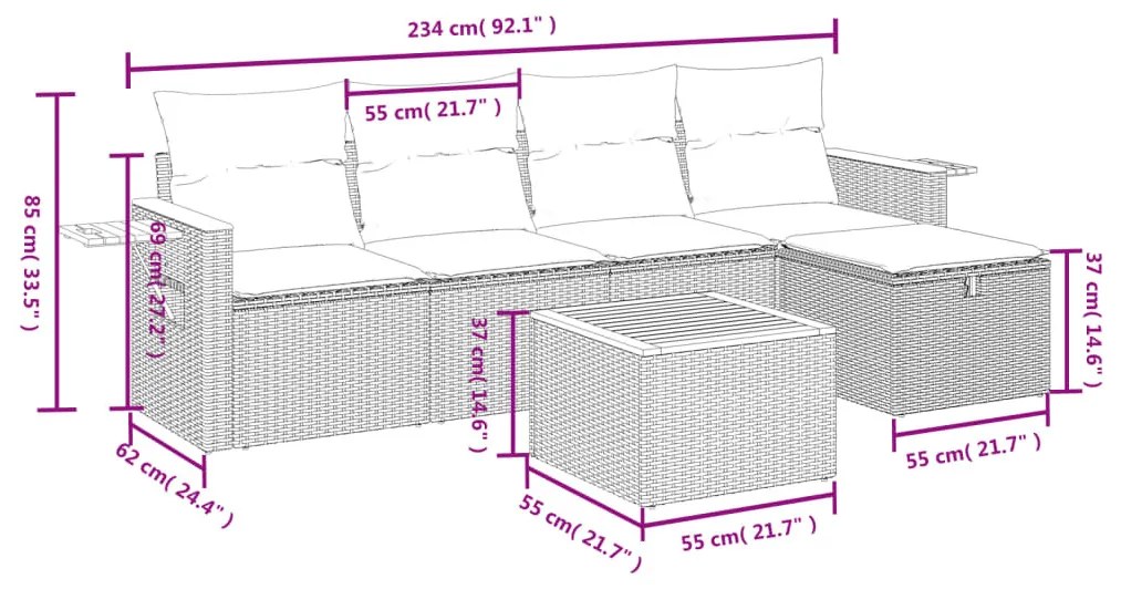 6 részes vegyes bézs polyrattan kerti ülőgarnitúra párnákkal