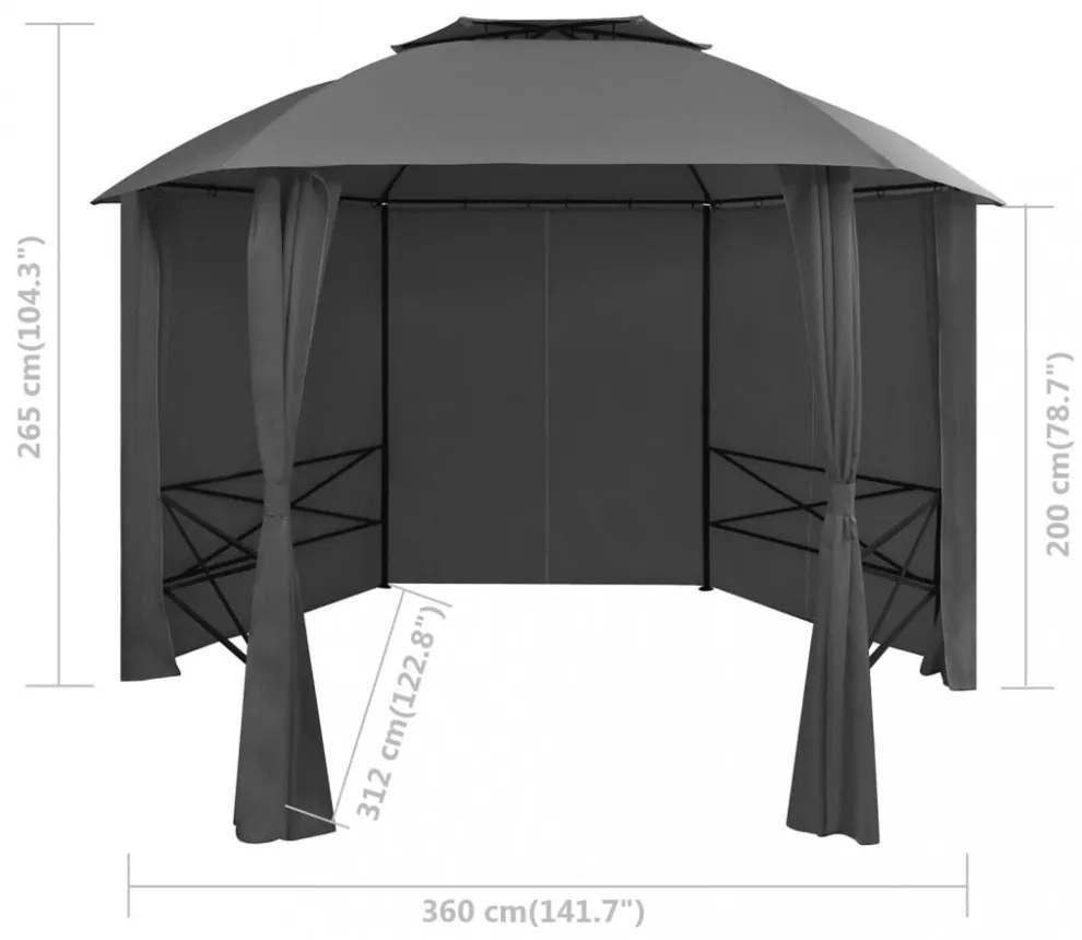 hatszögű kerti pavilon függönnyel 360 x 265 cm