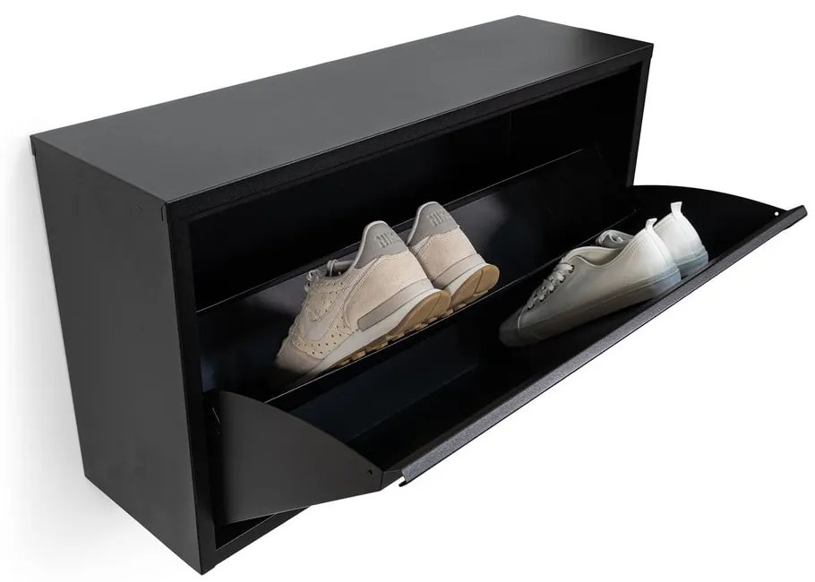 Fekete fém billenő ajtós-függő cipőtartó 75x41x22 cm Billy – Spinder Design