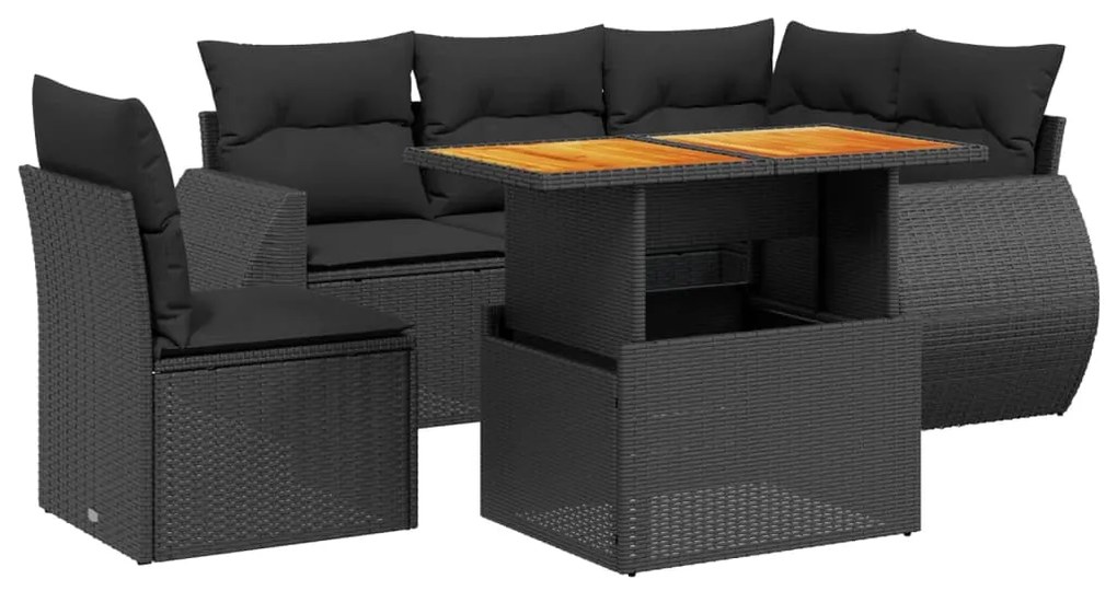 vidaXL 6 részes fekete polyrattan kerti ülőgarnitúra párnákkal