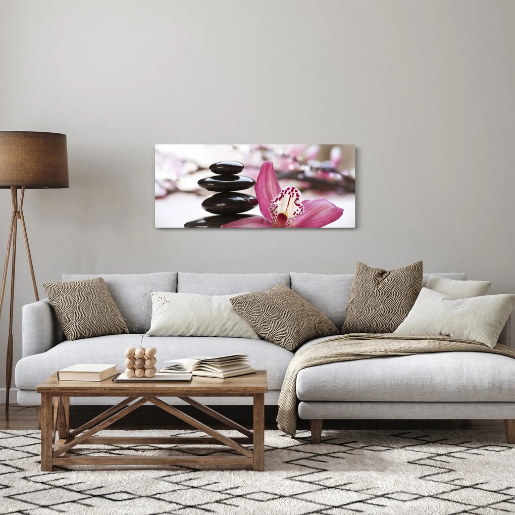 Masszázs kövek és orchideák képe (120x50 cm)