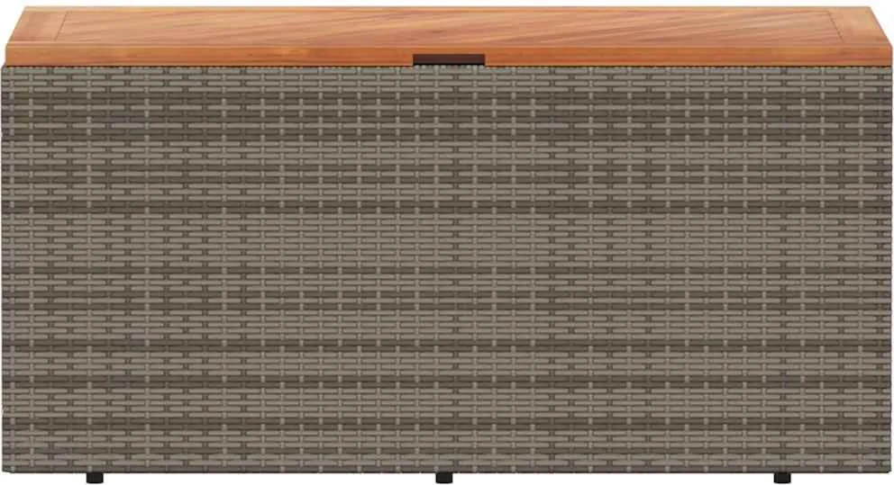 Szürke Polyrattan És Akácfa Kerti Tárolóláda 110 X 50 X 54 Cm
