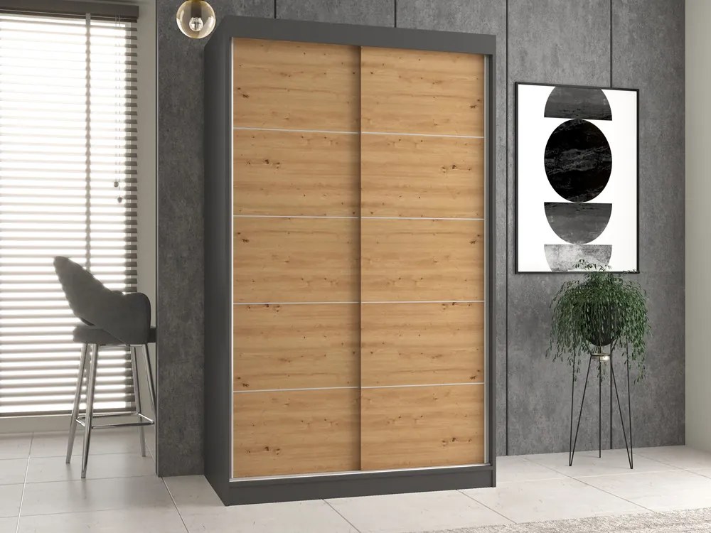Aldabra IGA 120 C tolóajtós gardróbszekrény 120x61x200, díszcsíkos, antracit- tölgy