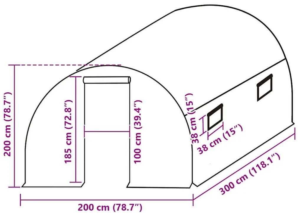 zöld melegház pótponyva (6 m²) 200 x 300 x 200 cm