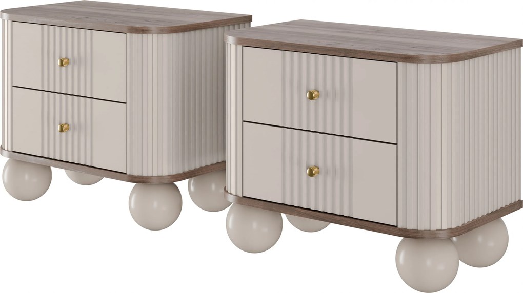 Vesper éjjeliszekrény készlet 56 cm - kasmír / diófa / arany fogantyúk / gömb alakú lábak