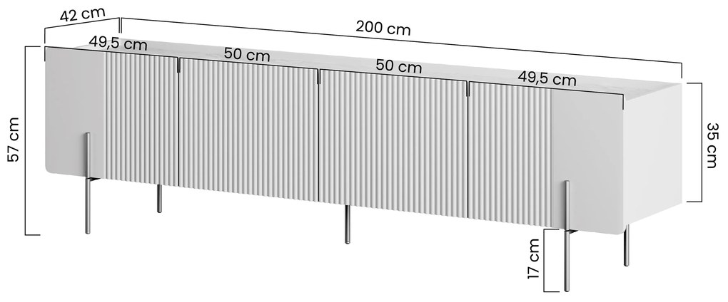 Malmi TV szekrény 200 cm - kasmír / fekete lábak