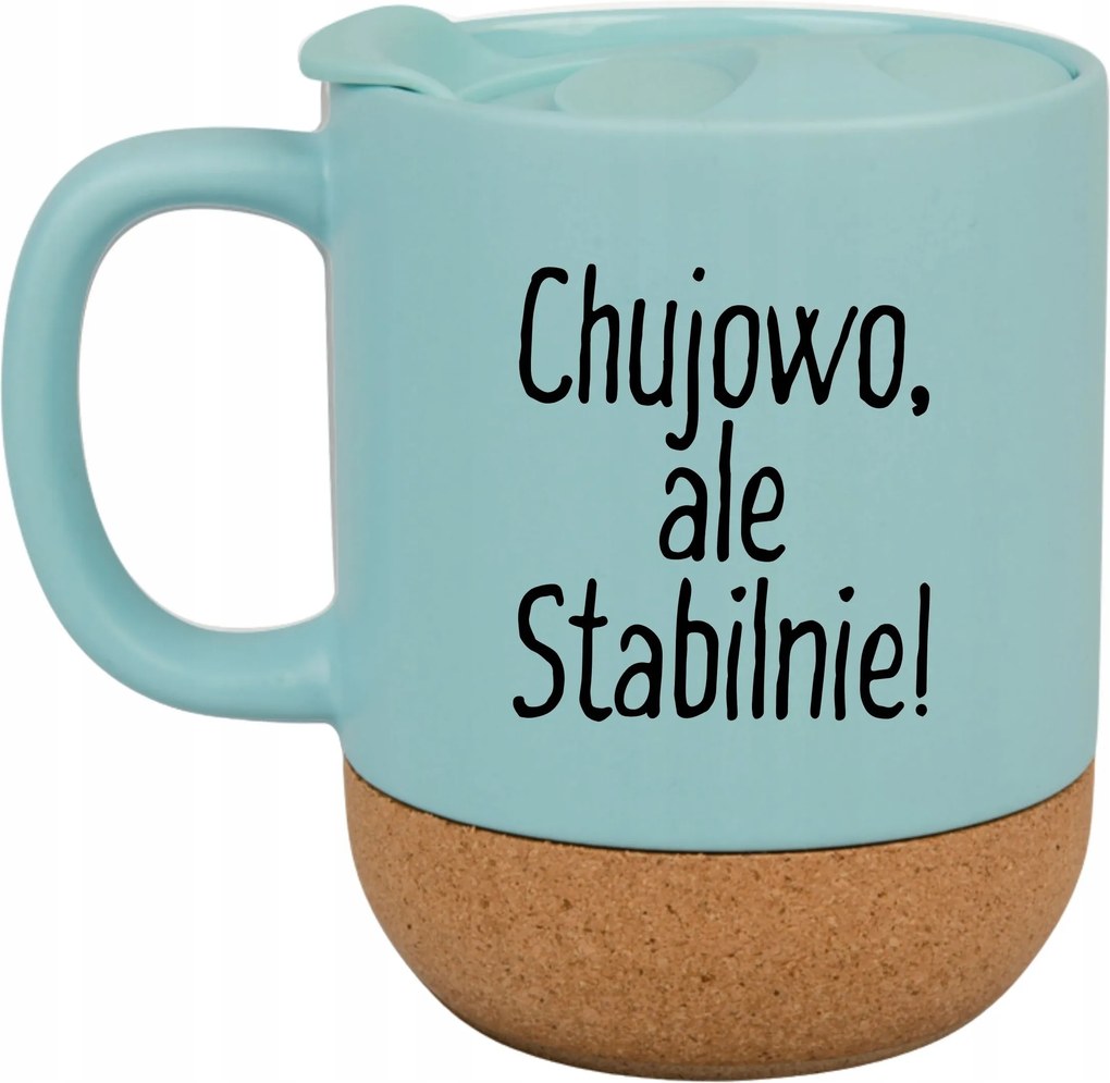 Kék Bögre Fedéllel És Parafa Aljjal Ajándék Jó, De Stabil