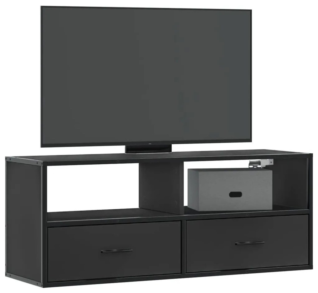 fekete szerelt fa és fém TV-szekrény 100x31x39,5 cm