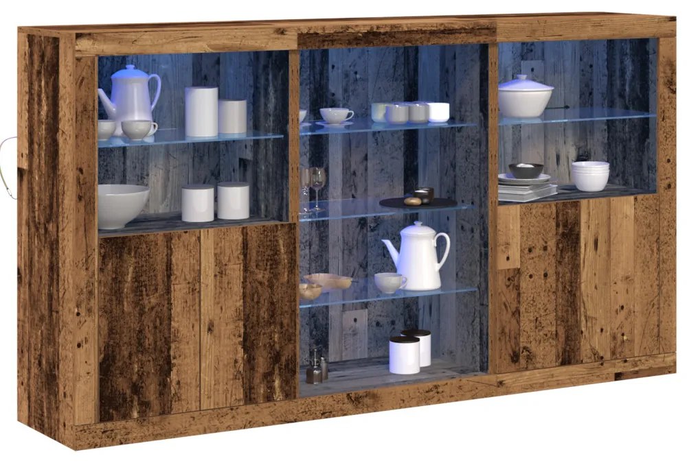 Oldalfal LED fényekkel Régi fa 181.5x37x100 cm Mérnöki fa
