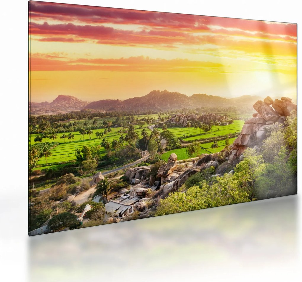 Kép a Hampi-völgyről Indiában (üvegen) (70x50 cm)