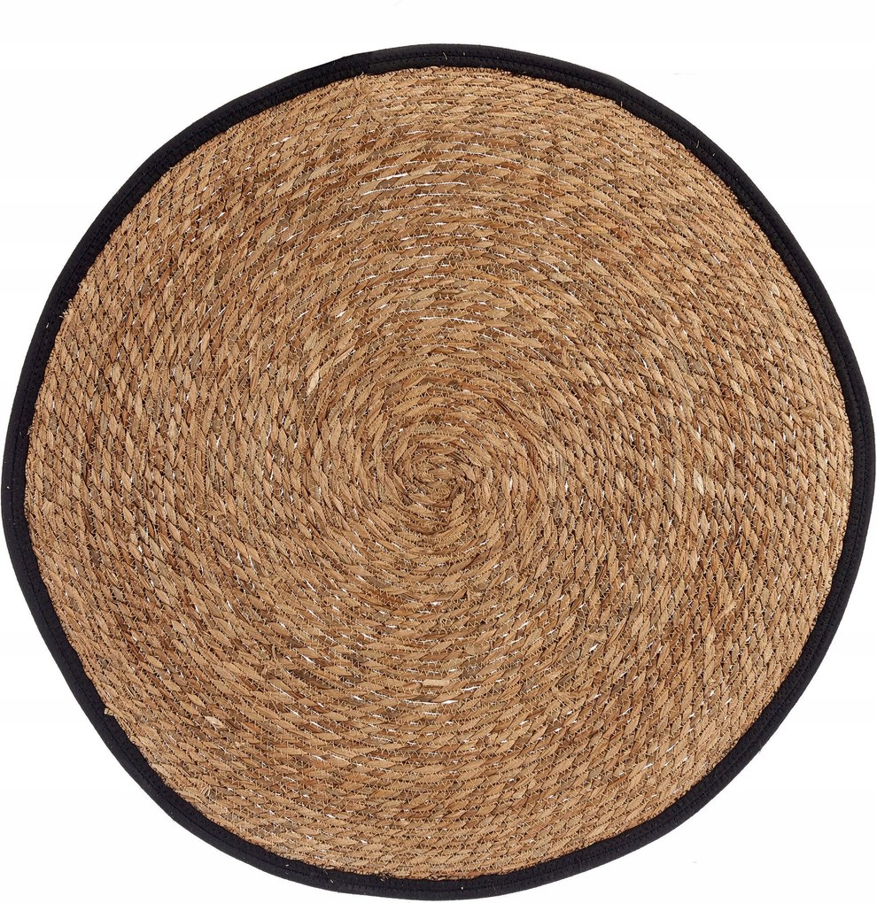 Fonott Szőnyeg Kerek Barna, Fekete Szegéllyel Tengeri Fű Naro 80 CM