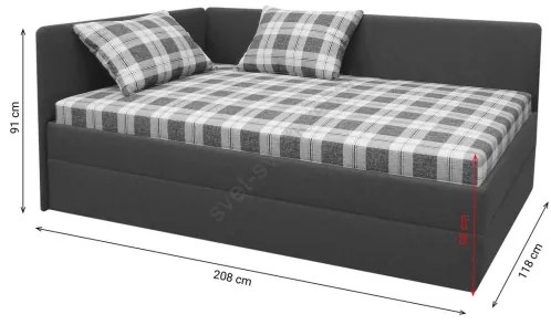 Kárpitozott heverő univerzálisan balra/jobbra szerelhető fejvéggel ARLY 110x200 cm antracit/fehér