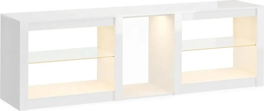 TV-szekrény RGB LED világítással, modern, fehér