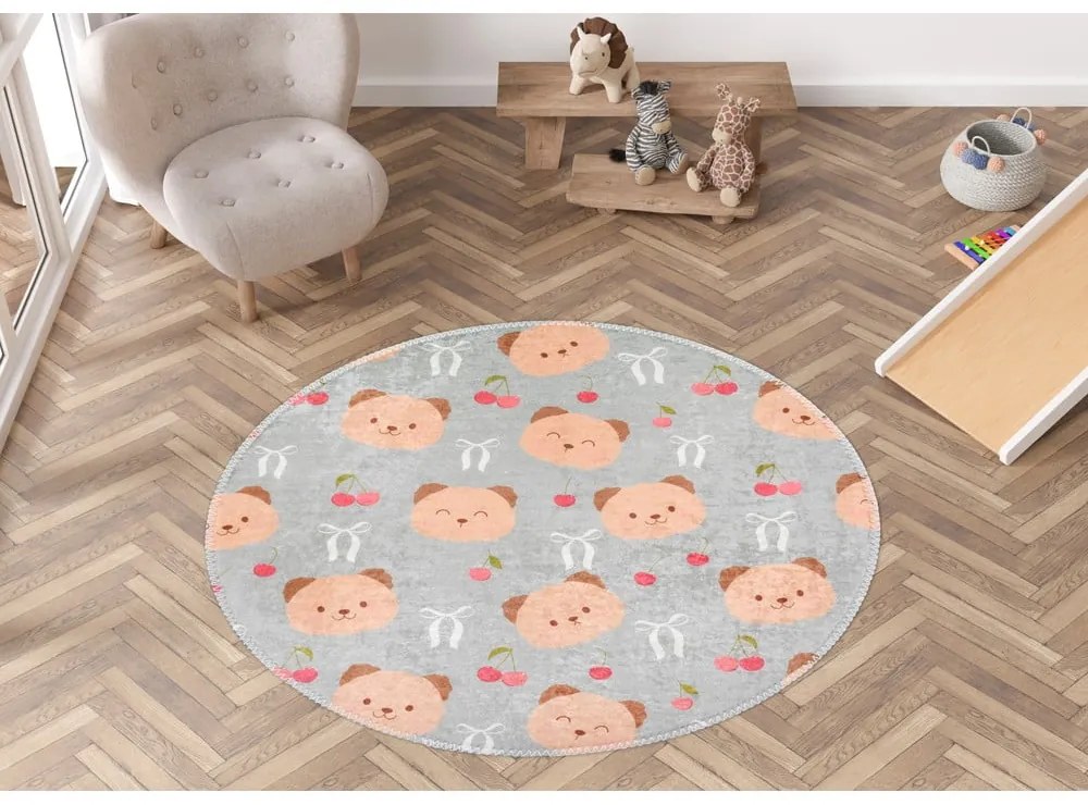 Szürke-barna mosható gyerek szőnyeg ø100 cm Cute Teddies – Vitaus