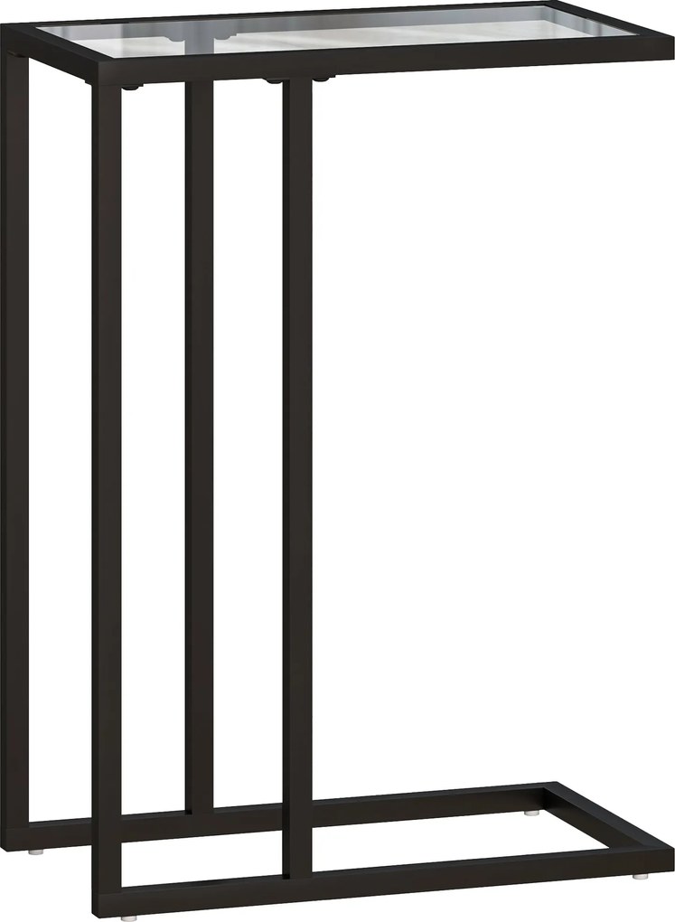 HOMCOM C-alakú Oldal Asztal Edzett üveg Topppal, Acél Vázzal, Kávézó Asztal Nappalihoz, Hálószobához, 46 x 25 x 63,5 cm, Tölgy | Aosom