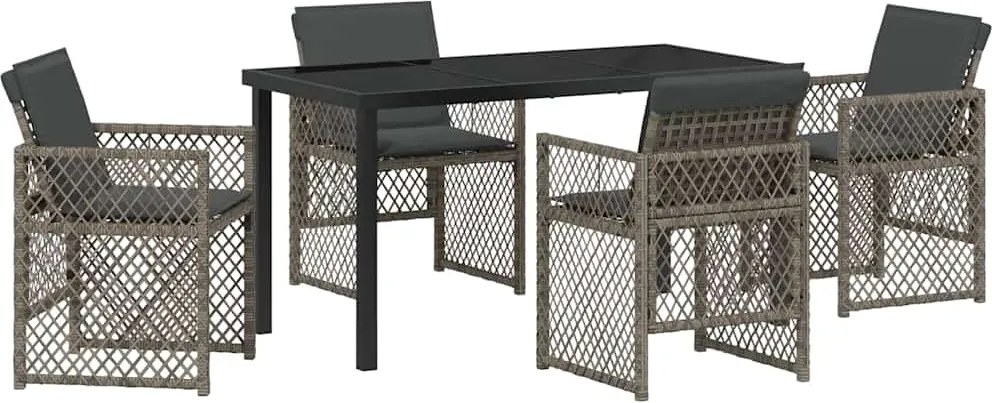 vidaXL Kert étkező szett 5 pcs Szürke polirattan