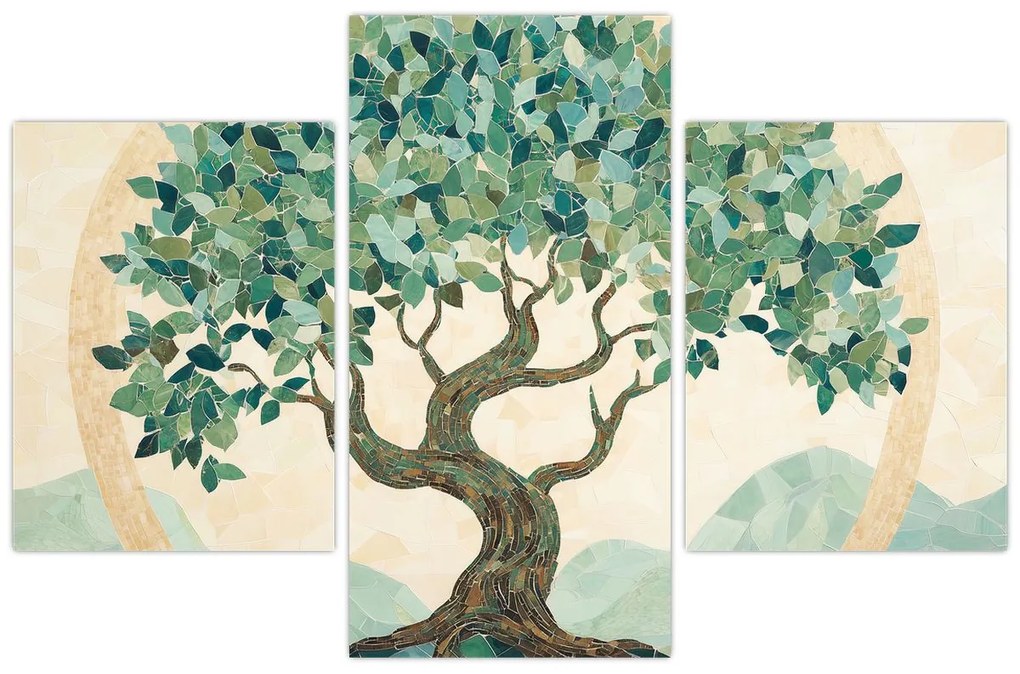 Kép – Elegáns mozaik fával (90x60 cm)