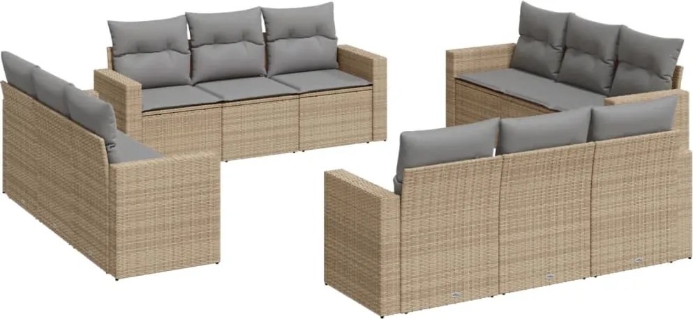 vidaXL 12 részes bézs polyrattan kerti ülőgarnitúra párnákkal