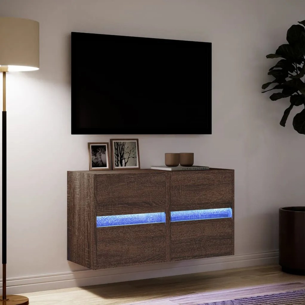 2 db barna tölgyszínű fali TV-szekrény LED-del 41 x 31 x 45 cm