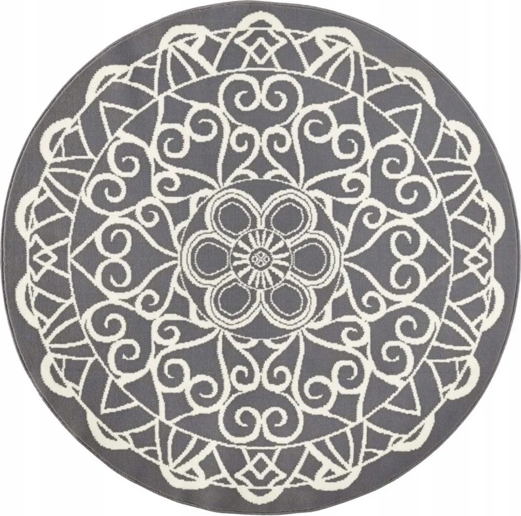 Kerek modern nappali szőnyeg,szürke krém mintás Mandala 200cm