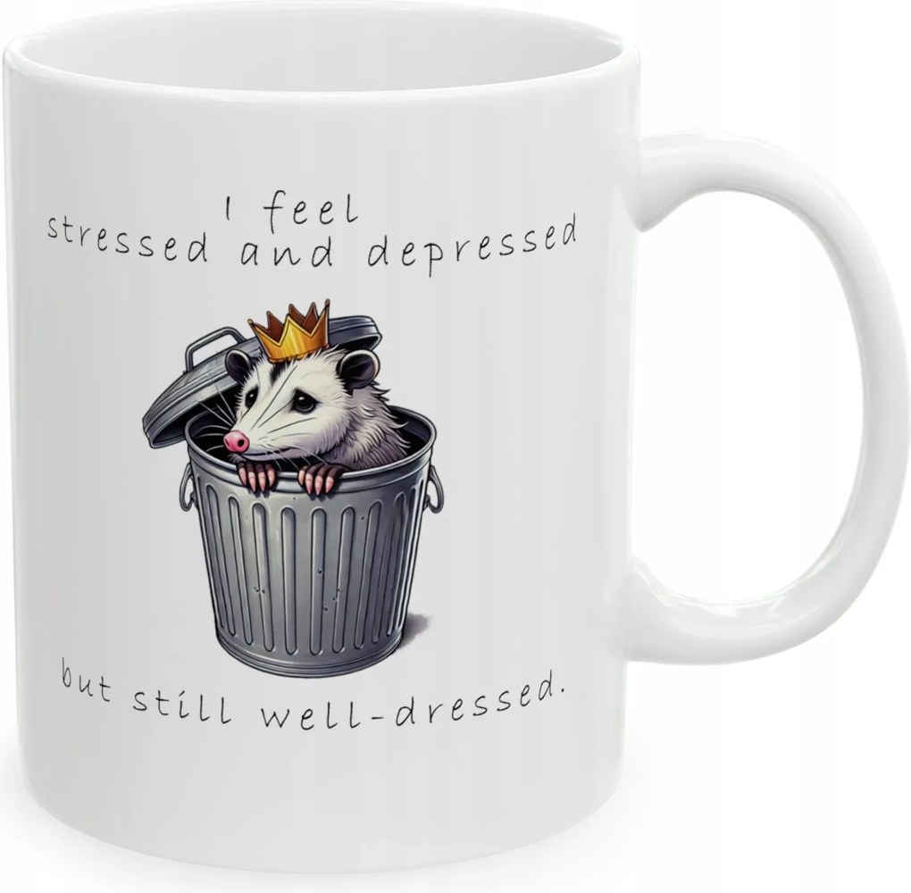 Nyomott mintás bögre oposszum szemét stressz jól öltözött vicces ajándék